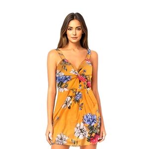 Yellow Stretch Twist Dress with Floral - Planet Gold XL